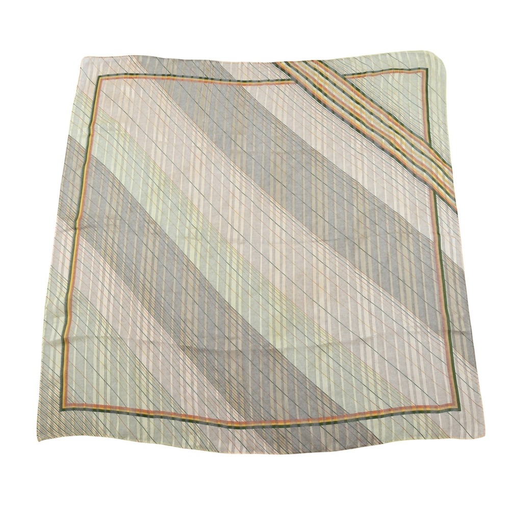 Vintage 70s 80s Sheer Square Scarf Plaid Striped Silver Metallic Lurex 30"